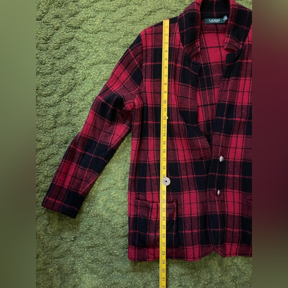 Ralph Lauren Red and Black Plaid Cashmere Cardigan - Picture 6 of 9